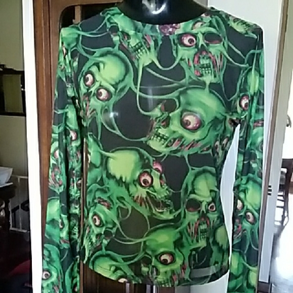 Dolls Kill Tops - Dolls Kill Green Skull Crop Top